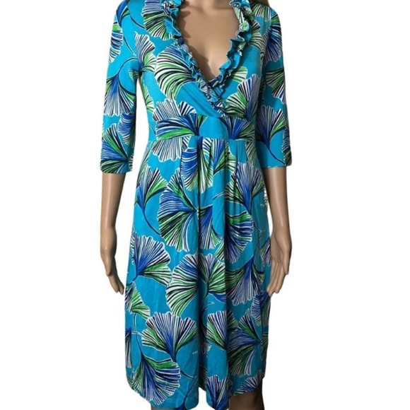 Lilly Pulitzer Sz XS BLAYNEY 3/4 Length Sleeve Ruffle Neck Dress - Picture 2 of 9